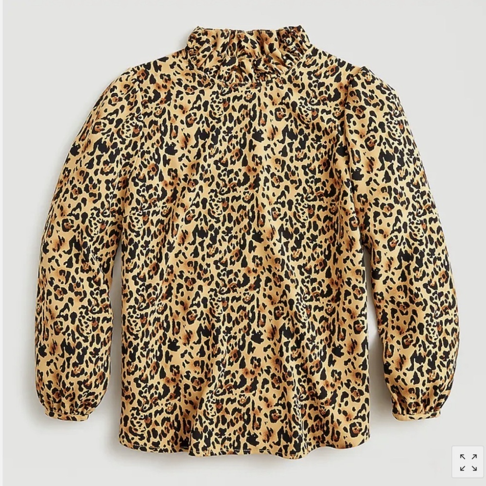J.Crew Long-sleeve ruffle-neck top in leopard 365 crepe – Size XS - AJ555